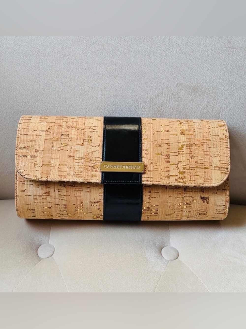 Carrie Dunham “Amagansett” Natural Cork Clutch with Black Accent